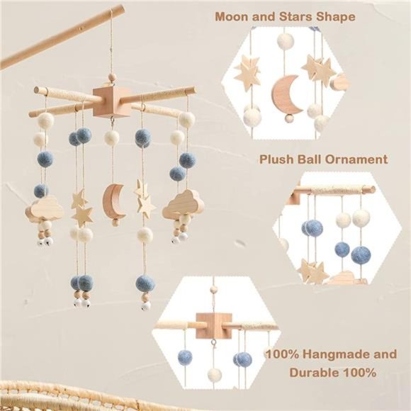 Baby Mobile for Crib | Baby Crib Nursery Mobile Star Moon | Boho Nursery Decor - Picture 2 of 6